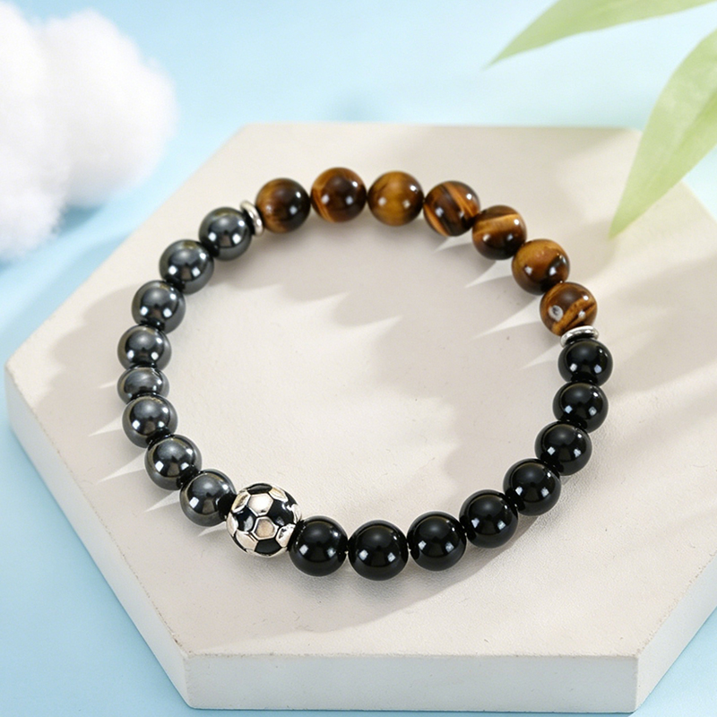 Men'S Accessories Gift Ideas - 축구 팔찌 블랙 흑요석 스포츠 쥬얼리