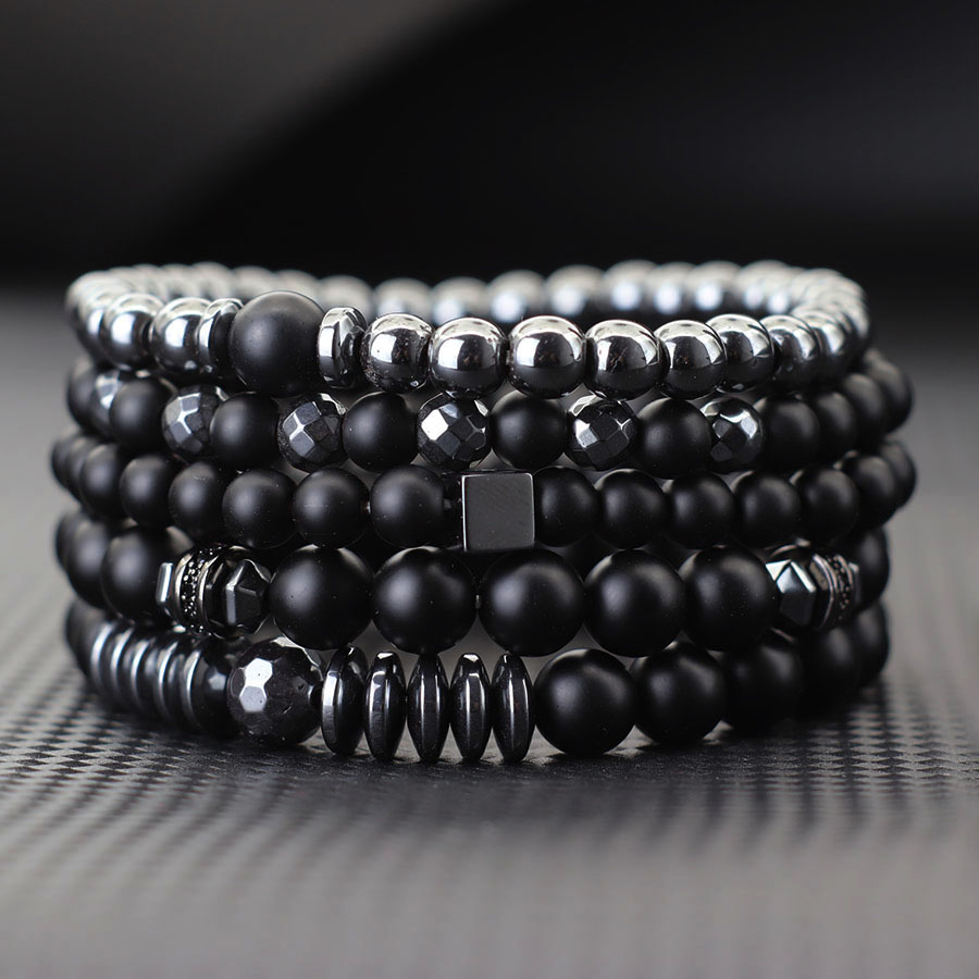 프리미엄 팔찌 세트 남자 천연 오닉스 적철광 스톤 5  - Men'S Accessories Premium 리뷰 및 가격
